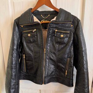 GUESS Faux Leather Outer Shell Sherpa Inside Moto / Motorcycle Jacket size L